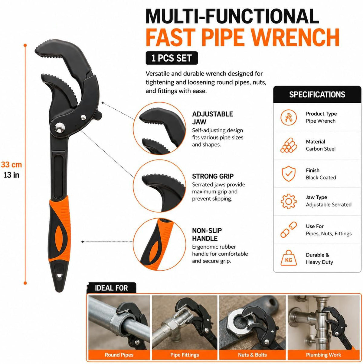 dht™⭐Multifunctional Fast Wrench – Heavy-Duty Adjustable Pipe Wrench