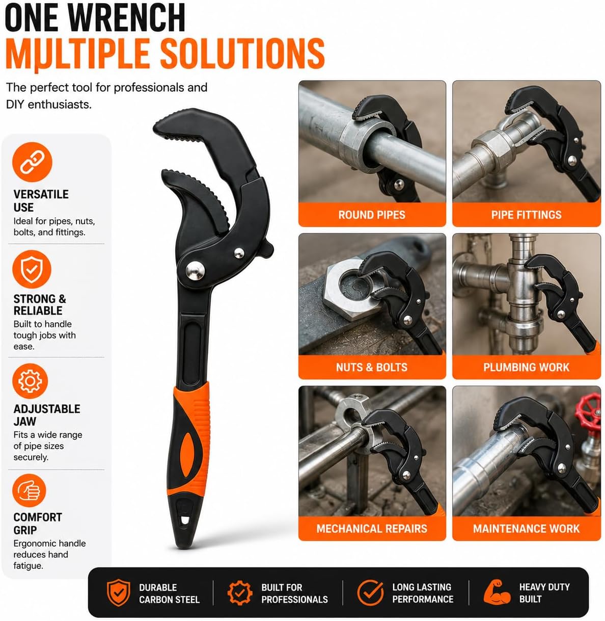 dht™⭐Multifunctional Fast Wrench – Heavy-Duty Adjustable Pipe Wrench