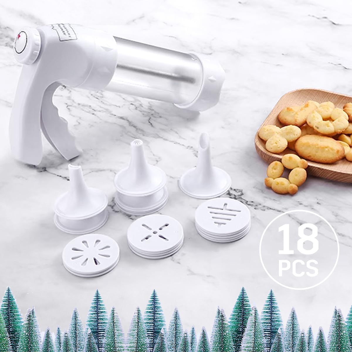 dht™⭐ Cookie Press Gun Set with 12 Discs & 6 Piping Tips | Spritz Cookie Maker for Baking & Decorating