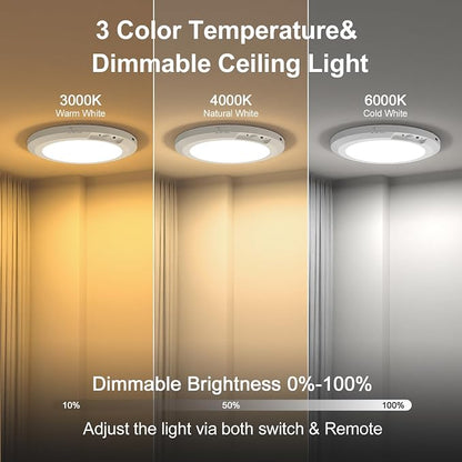 Magnetic 3-Color Rechargeable LED Ceiling Light with Remote