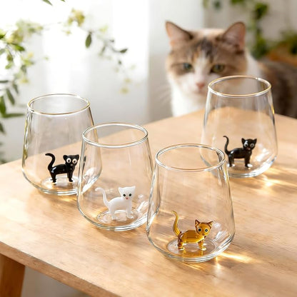 Handmade Murano Glass Cat Wine Glass | 3D Figurine, Stemless