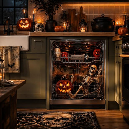 👻💀Reusable Halloween-Themed Magnetic Dishwasher Cover – Kitchen Decor for a Spooky Atmosphere
