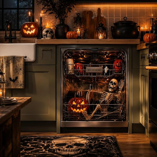 👻💀Reusable Halloween-Themed Magnetic Dishwasher Cover – Kitchen Decor for a Spooky Atmosphere