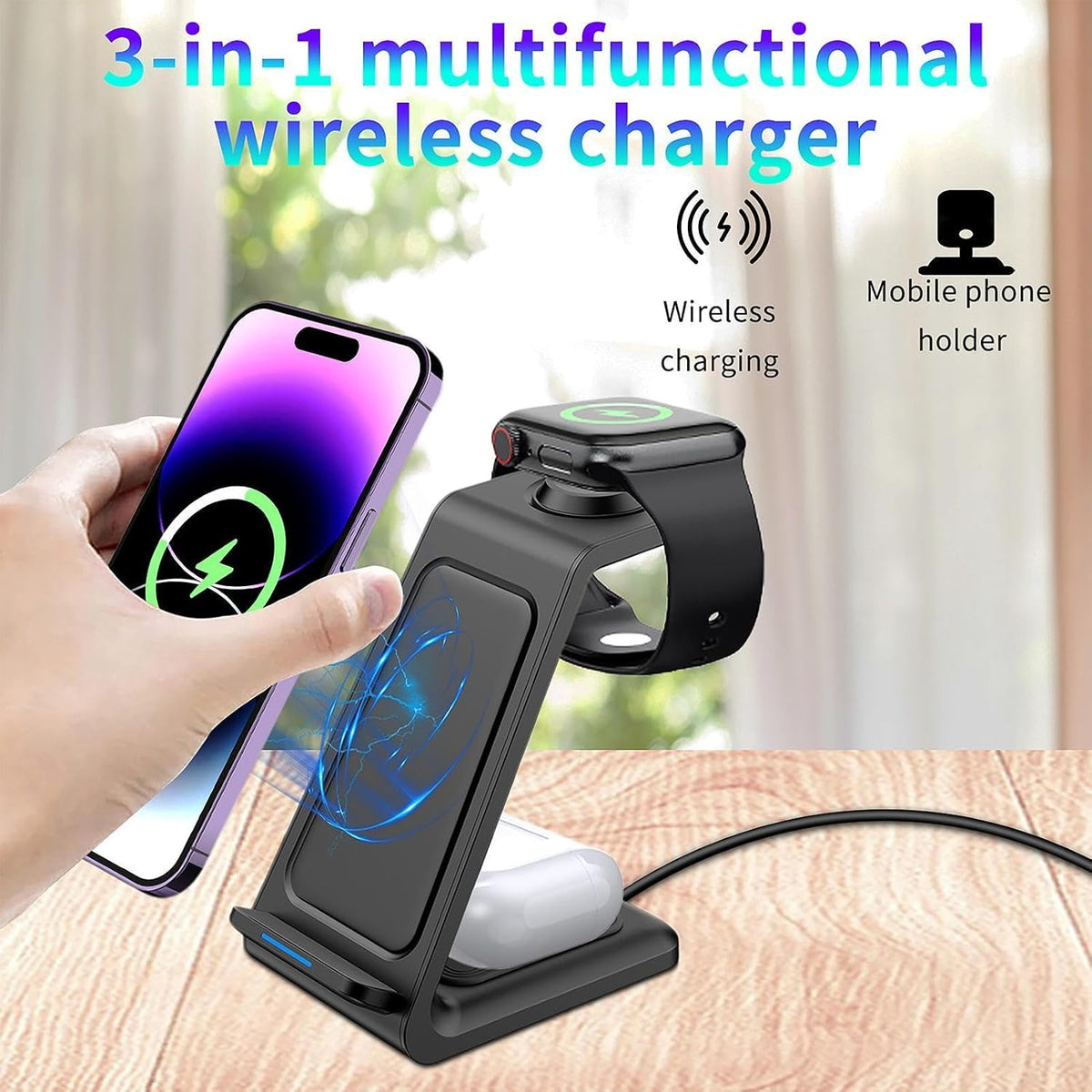 3-in-1 Wireless Charging Station with Apple Watch Charger