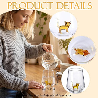 Handmade Murano Glass Cat Wine Glass | 3D Figurine, Stemless