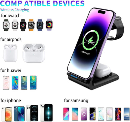 3-in-1 Wireless Charging Station with Apple Watch Charger