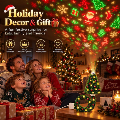 Christmas Tree Shape Projector Light, Dual Holiday Halloween & Christmas Pattern Projection Lamp for Home Party Decor