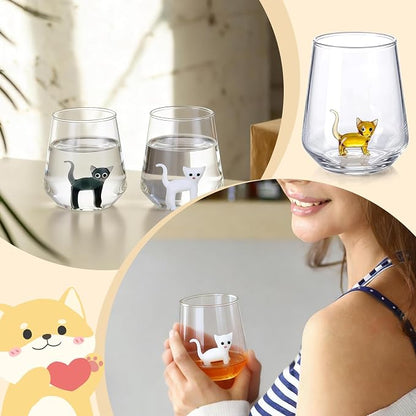 Handmade Murano Glass Cat Wine Glass | 3D Figurine, Stemless