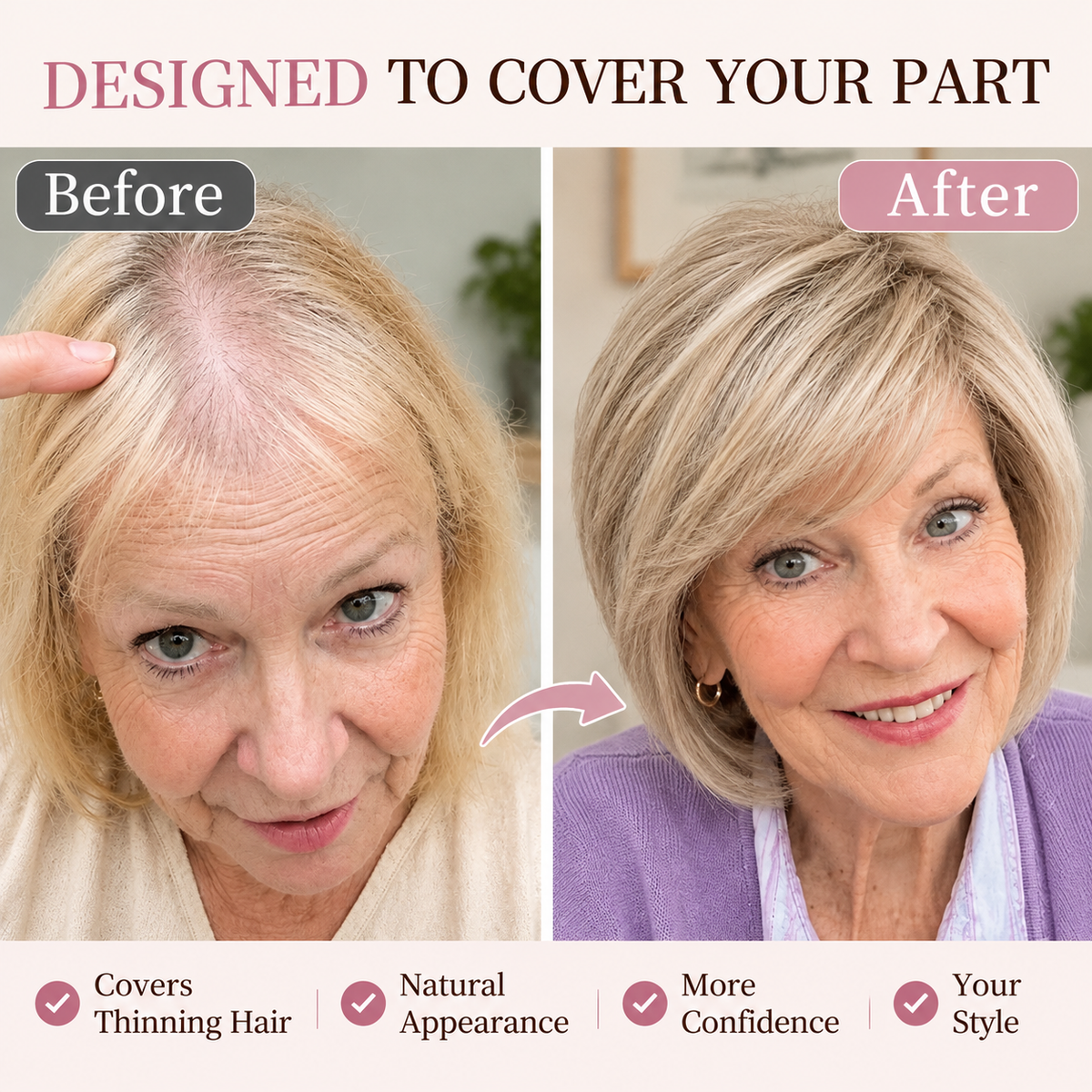 🌟Natural-Looking Hair Topper – Invisible Volume Booster for Thinning Hair