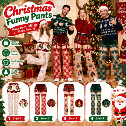 dht™⭐Christmas Funny Illusion 3D Thong Print Plaid Straight Sweatpants