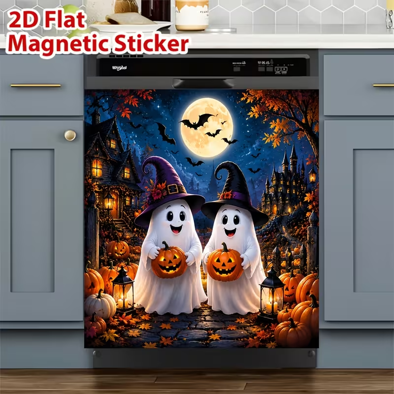 👻💀Reusable Halloween-Themed Magnetic Dishwasher Cover – Kitchen Decor for a Spooky Atmosphere