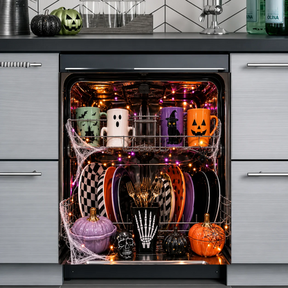 👻💀Reusable Halloween-Themed Magnetic Dishwasher Cover – Kitchen Decor for a Spooky Atmosphere