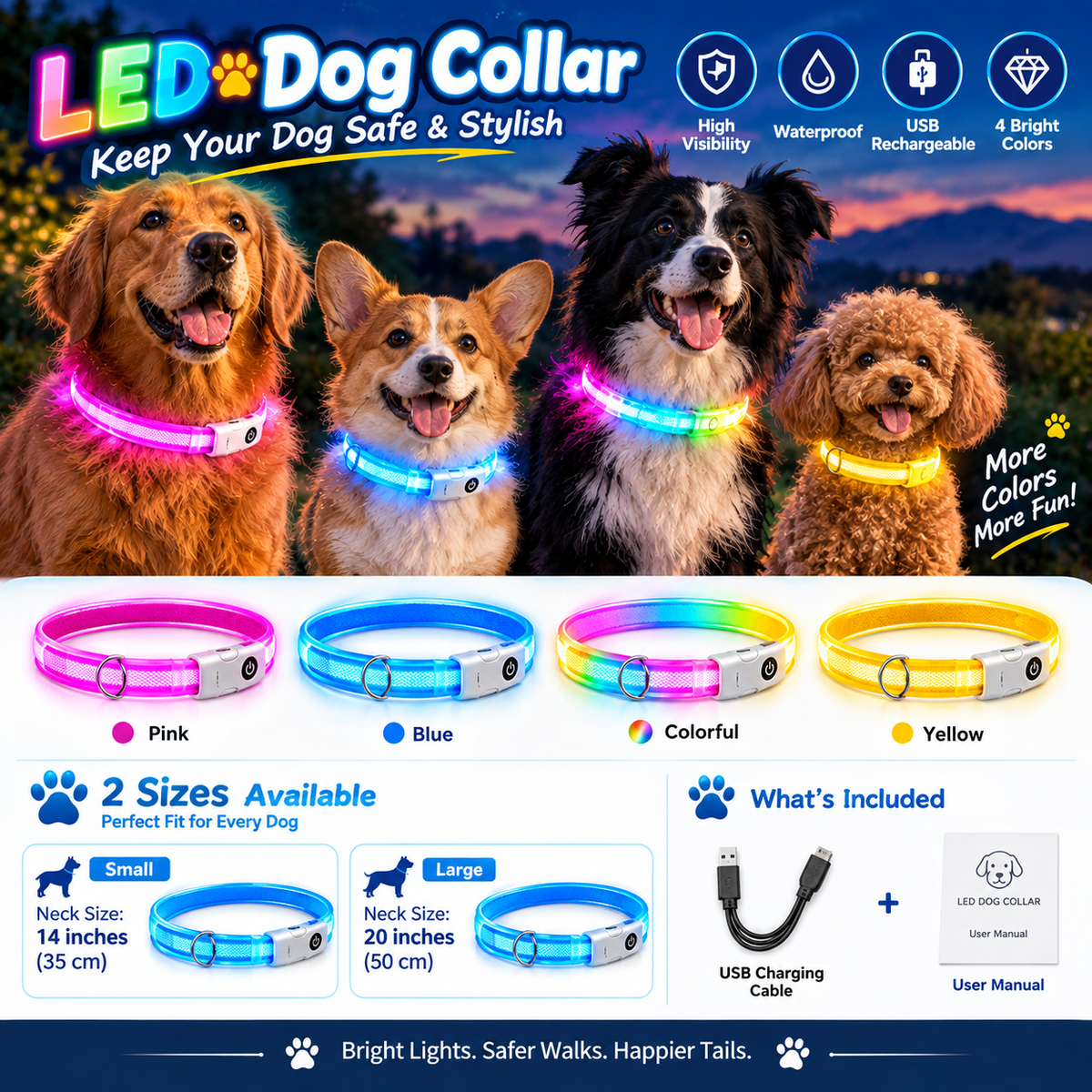 dht™⭐LED Light Up Dog Collar🌈Visible at a distance during the night