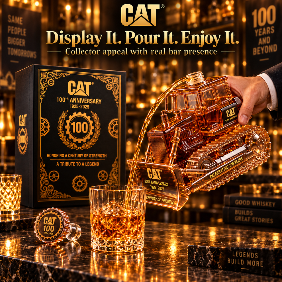 🍾CAT 100th Anniversary Bulldozer Crystal Whiskey Decanter