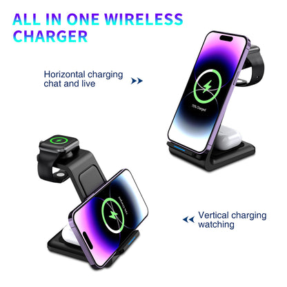 3-in-1 Wireless Charging Station with Apple Watch Charger