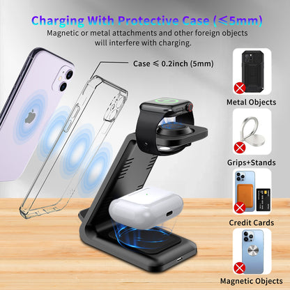 3-in-1 Wireless Charging Station with Apple Watch Charger