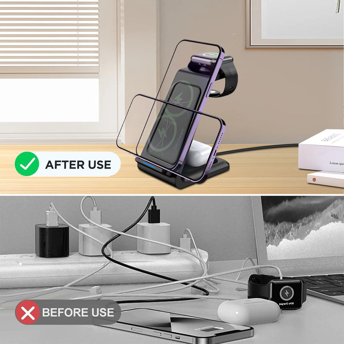 3-in-1 Wireless Charging Station with Apple Watch Charger