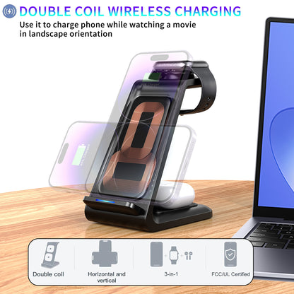 3-in-1 Wireless Charging Station with Apple Watch Charger