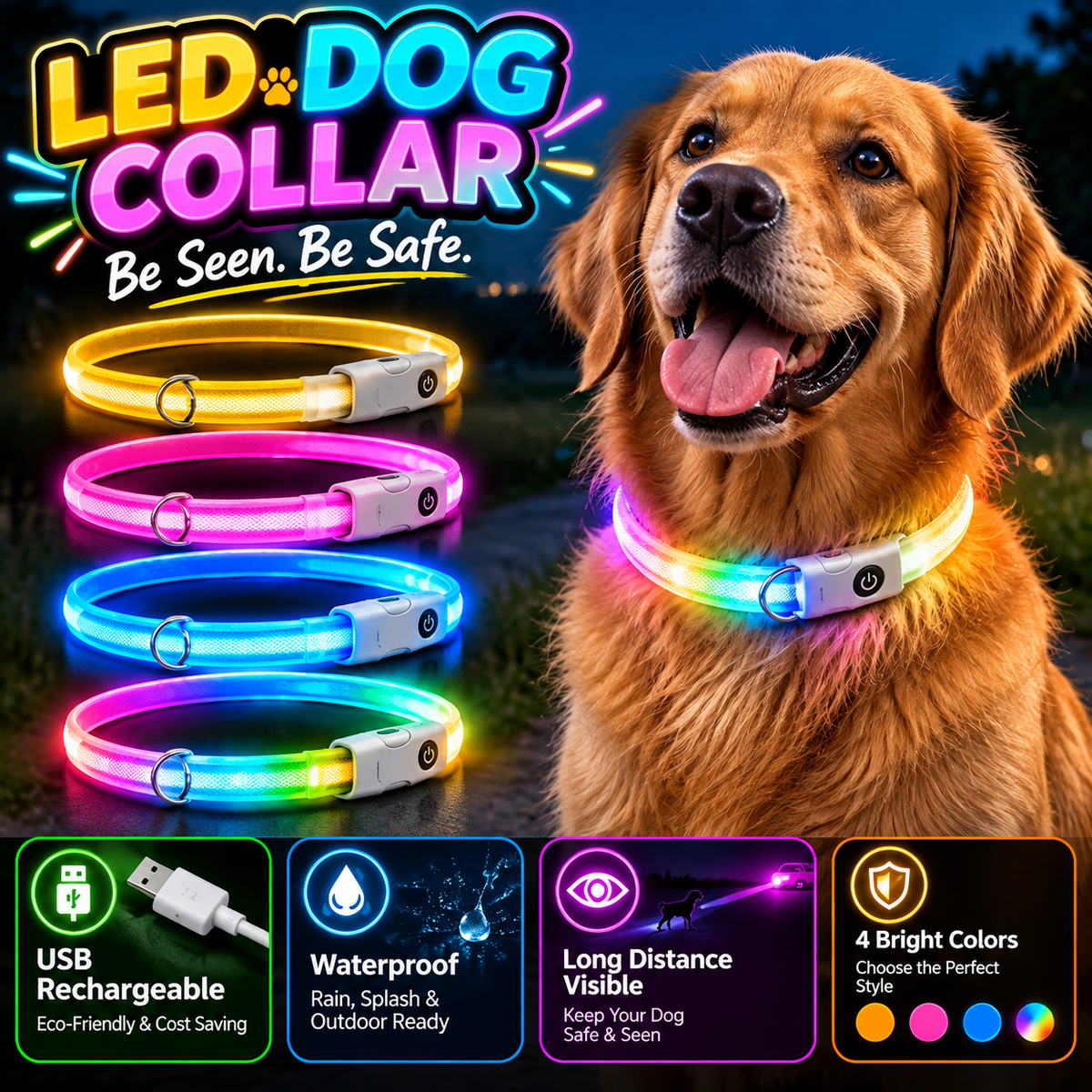 dht™⭐LED Light Up Dog Collar🌈Visible at a distance during the night