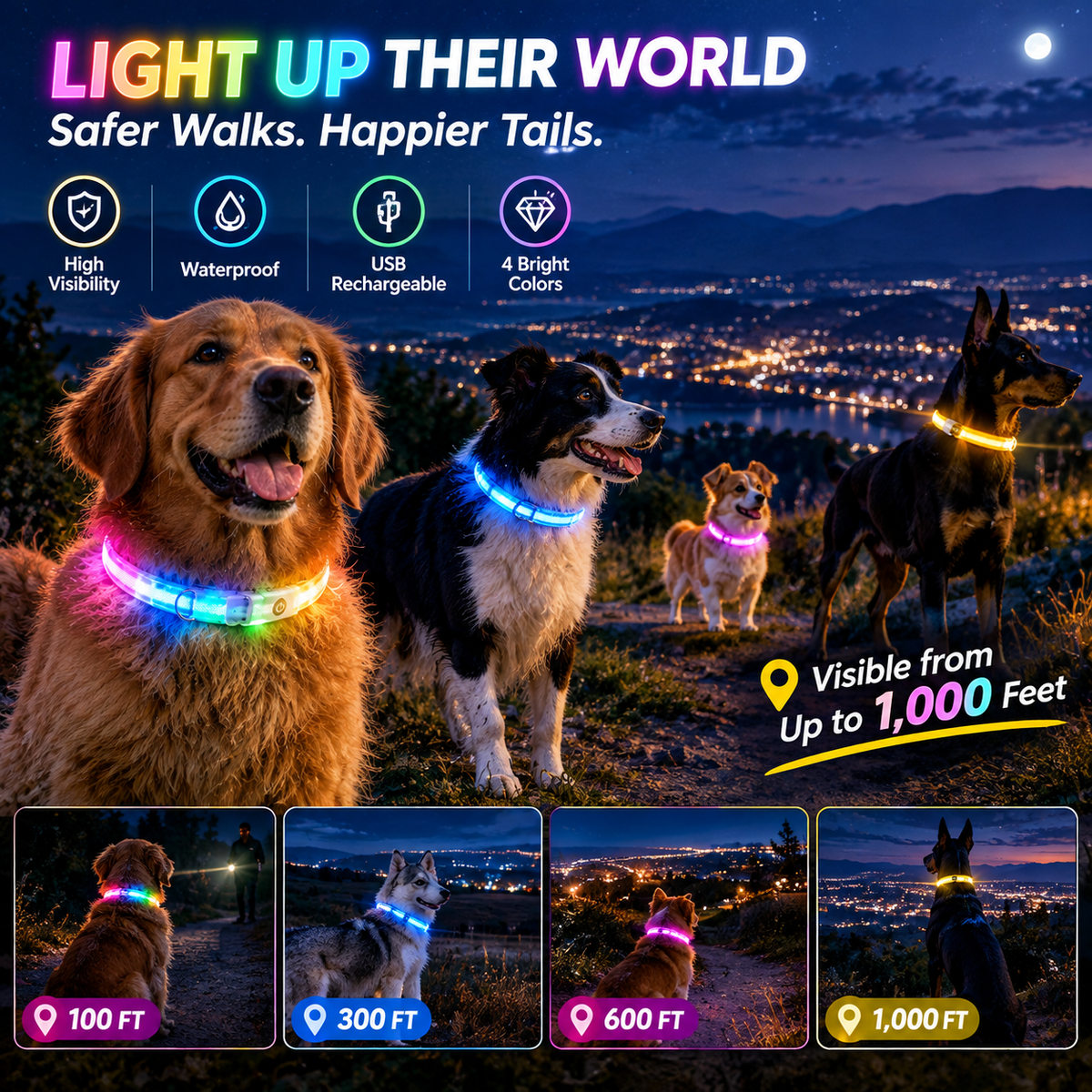 dht™⭐LED Light Up Dog Collar🌈Visible at a distance during the night