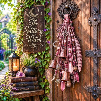 🌙 Witchy Door Charm | Celestial Hanging Décor with Moons, Crystals, Beads, Feathers & Vintage Bells for Doors