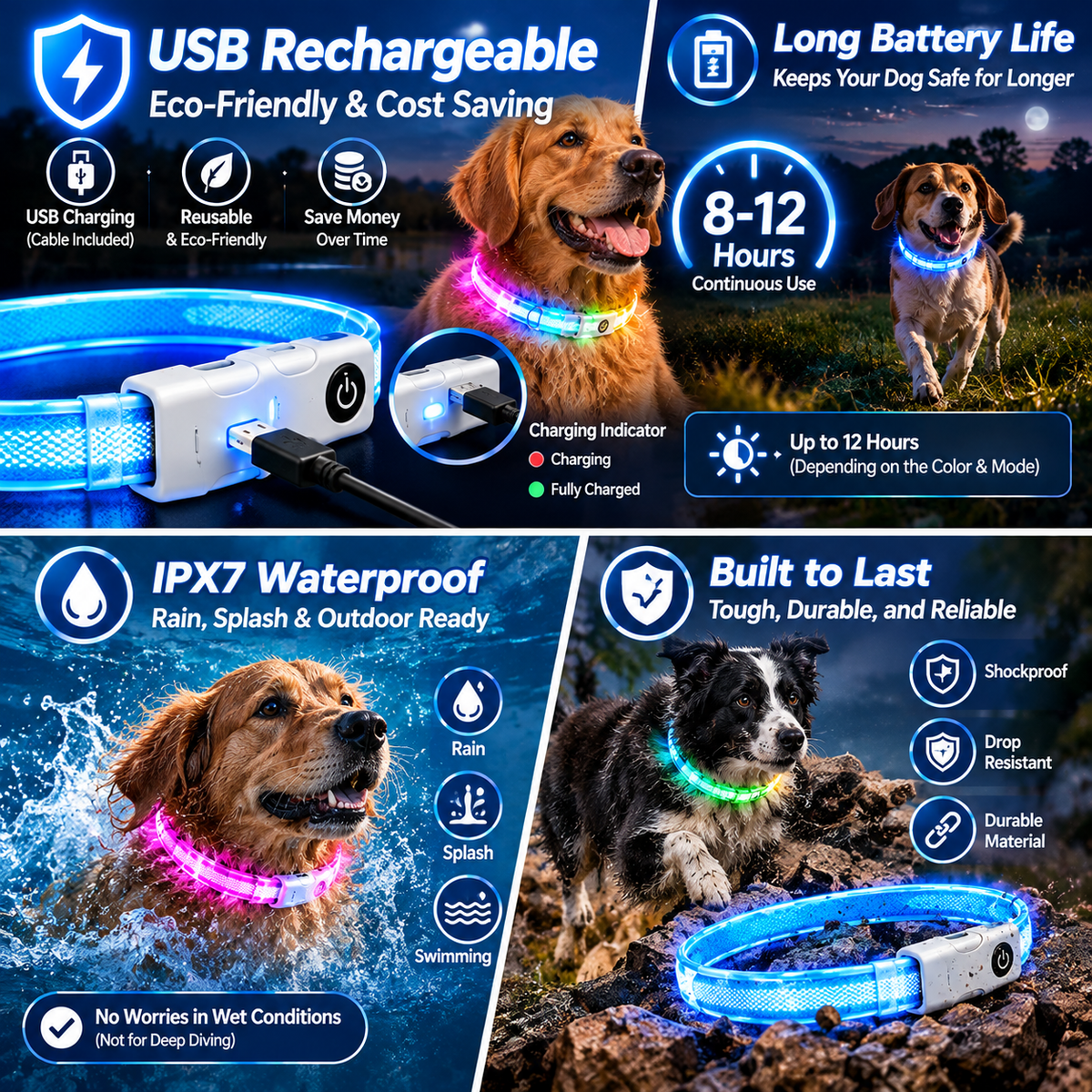 dht™⭐LED Light Up Dog Collar🌈Visible at a distance during the night
