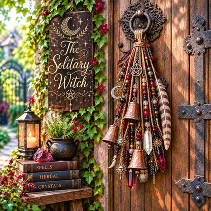 🌙 Witchy Door Charm | Celestial Hanging Décor with Moons, Crystals, Beads, Feathers & Vintage Bells for Doors