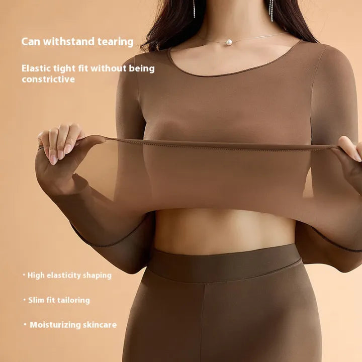 Women's Winter Thermal Underwear Seamless Solid Color Elastic Ultra-thin Long Sleeve – Hyaluronic Acid Infused for Skin Moisturizing