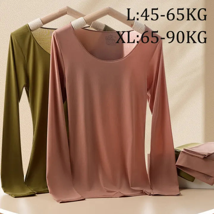 Women's Winter Thermal Underwear Seamless Solid Color Elastic Ultra-thin Long Sleeve – Hyaluronic Acid Infused for Skin Moisturizing
