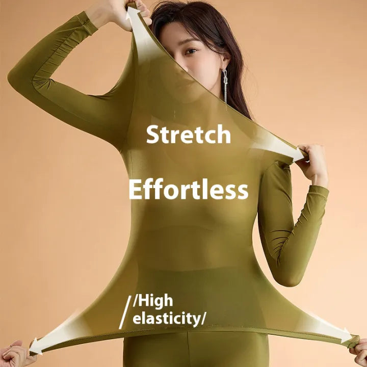Women's Winter Thermal Underwear Seamless Solid Color Elastic Ultra-thin Long Sleeve – Hyaluronic Acid Infused for Skin Moisturizing