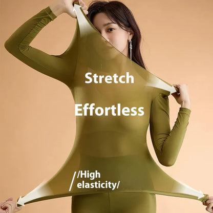 Women's Winter Thermal Underwear Seamless Solid Color Elastic Ultra-thin Long Sleeve – Hyaluronic Acid Infused for Skin Moisturizing