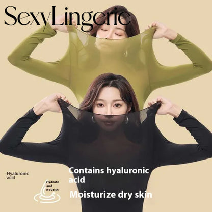 Women's Winter Thermal Underwear Seamless Solid Color Elastic Ultra-thin Long Sleeve – Hyaluronic Acid Infused for Skin Moisturizing