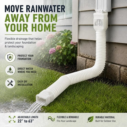 🏡 Flexible Rain Gutter Downspout Extension Kit – Adjustable 22"-63" Drain Pipe with Leaf Filter for Foundation Protection