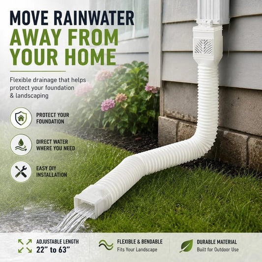 🏡 Flexible Rain Gutter Downspout Extension Kit – Adjustable 22"-63" Drain Pipe with Leaf Filter for Foundation Protection