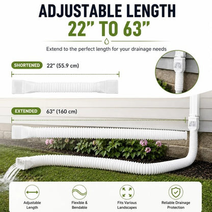 🏡 Flexible Rain Gutter Downspout Extension Kit – Adjustable 22"-63" Drain Pipe with Leaf Filter for Foundation Protection