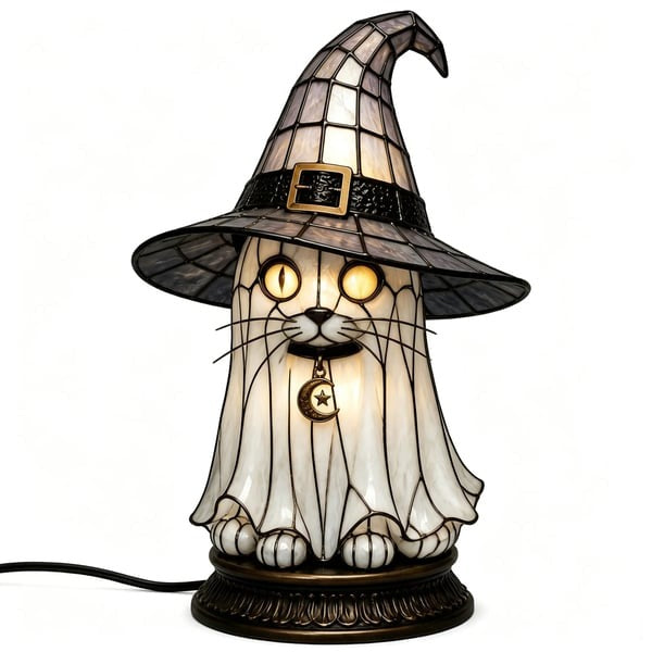 🐈‍⬛Gothic Stained Glass Witch Black Cat Table Lamp