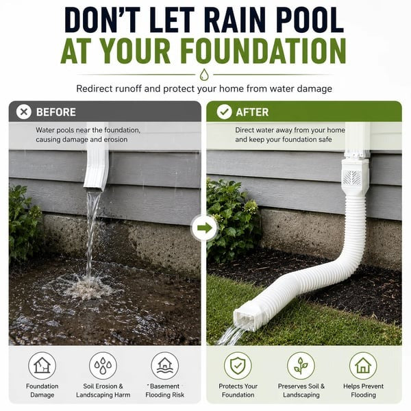 🏡 Flexible Rain Gutter Downspout Extension Kit – Adjustable 22"-63" Drain Pipe with Leaf Filter for Foundation Protection