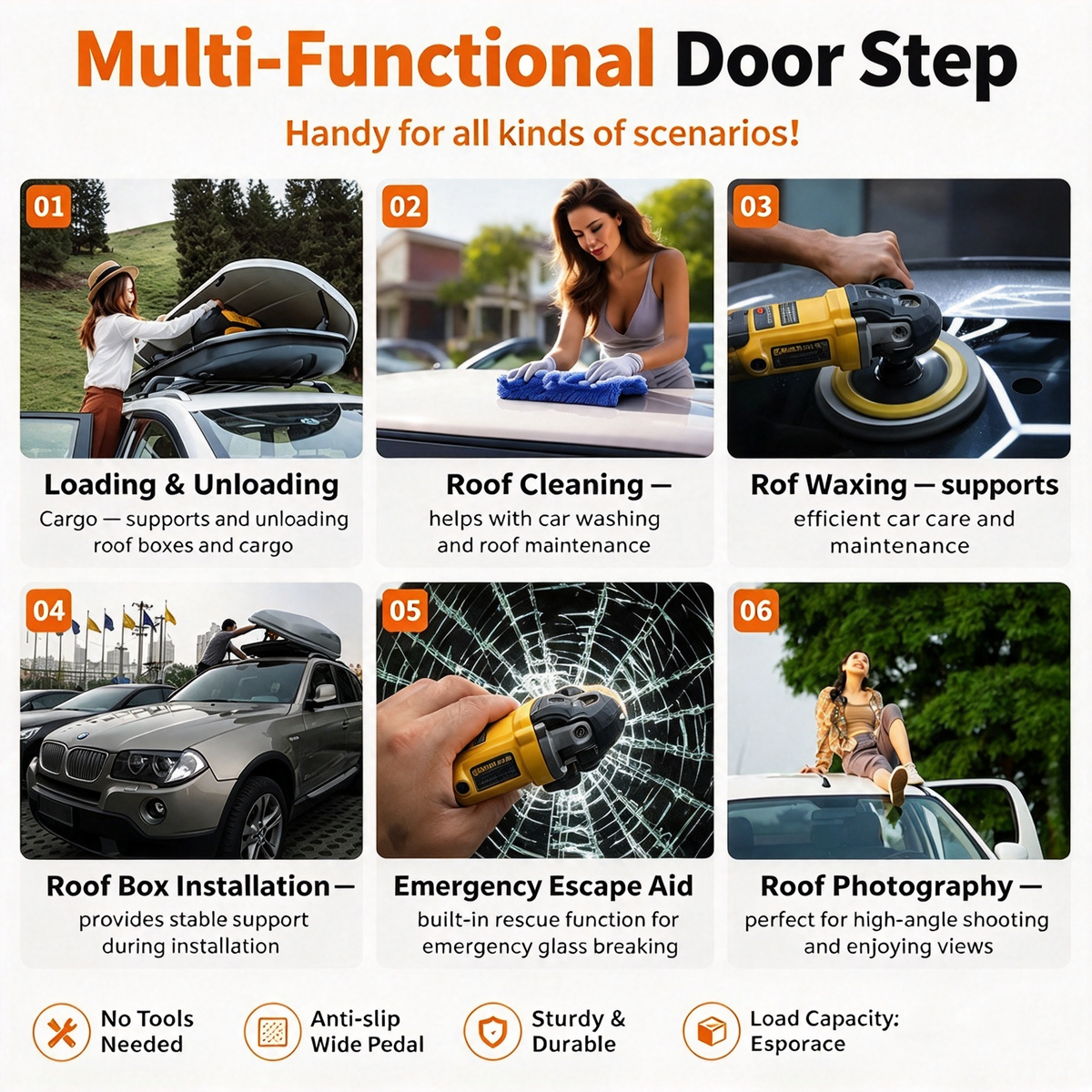 dht™⭐Universal Car Roof Rack Step🚗Foldable Roof Rack Door Lock, Easy to Get in and Out of Car