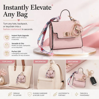🔥Last Day Only $9.99👜Mini Square Bag Pendant Keychain- High Quality Leather with Colorful Strap, Cute Car Keychain & Bag Charm Accessory