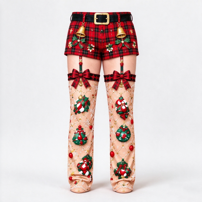dht™⭐Christmas Funny Illusion 3D Thong Print Plaid Straight Sweatpants