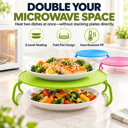 🍽️ 2-in-1 Microwave Plate Stacker & Heat-Resistant Trivet – Double Your Microwave Space