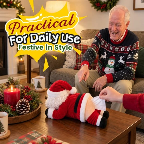 Santa tissue holder used on a Christmas coffee table