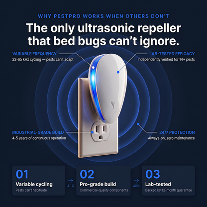Ultrasonic Pest Repeller – permanently repels bed bugs & 14 other pests