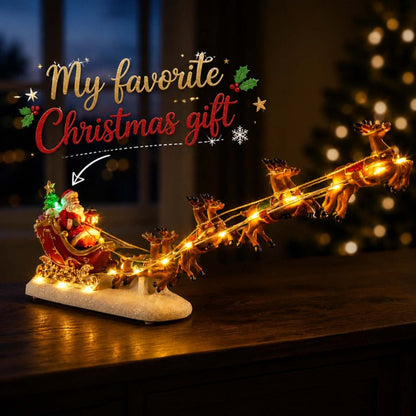 🎅Lighted Santa Claus Sleigh with Reindeer Figurine