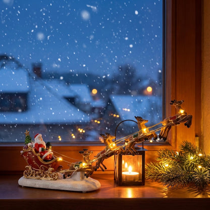 🎅Lighted Santa Claus Sleigh with Reindeer Figurine