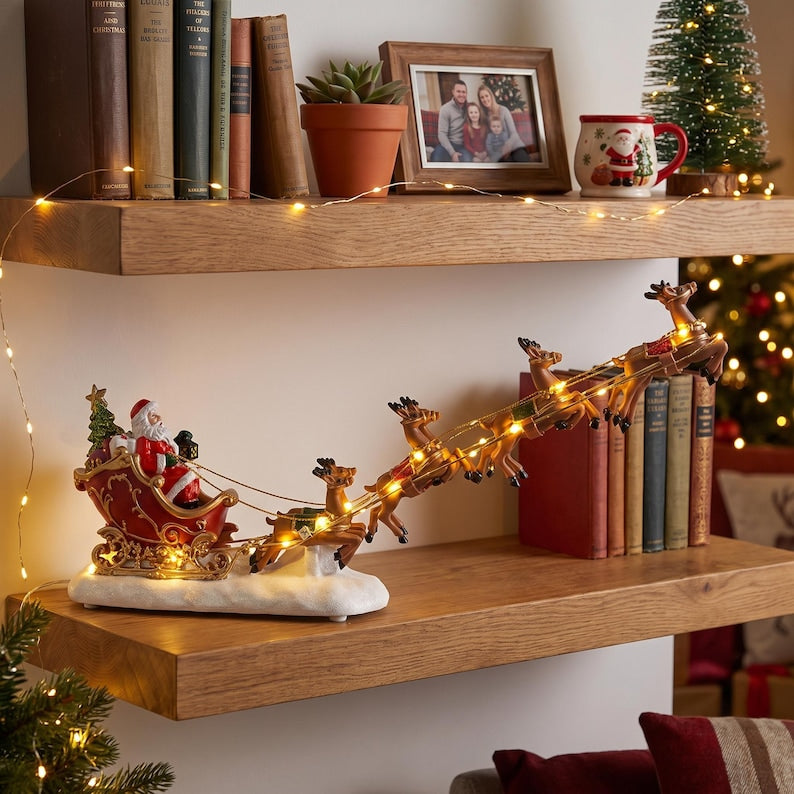 🎅Lighted Santa Claus Sleigh with Reindeer Figurine