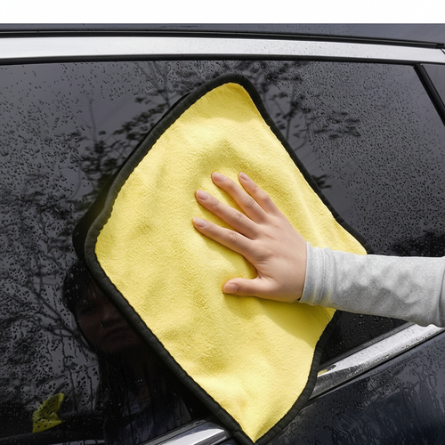 Dual-Sided Coral Fleece Car Wash Towel - In Use