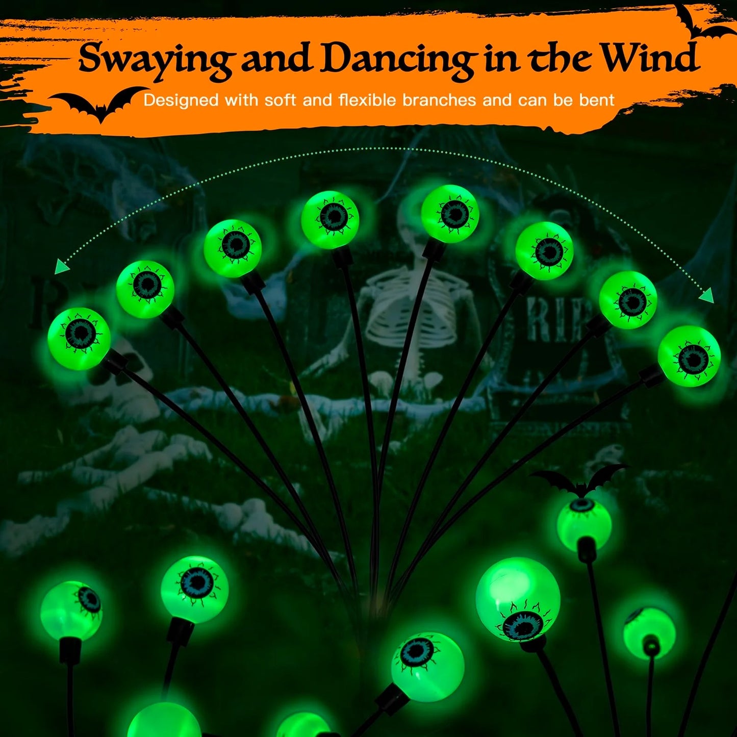  Green Halloween Solar Eyeball Lights