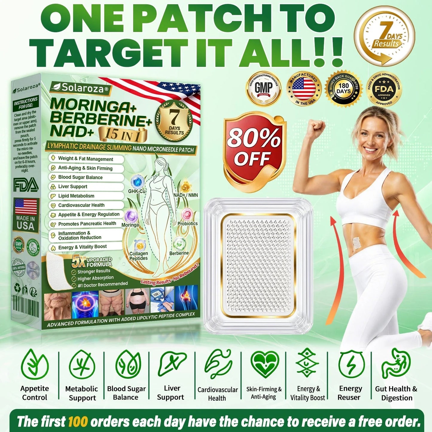 🔥10-in-1 Moringa Berberine NAD+ Nano Microneedle Patch