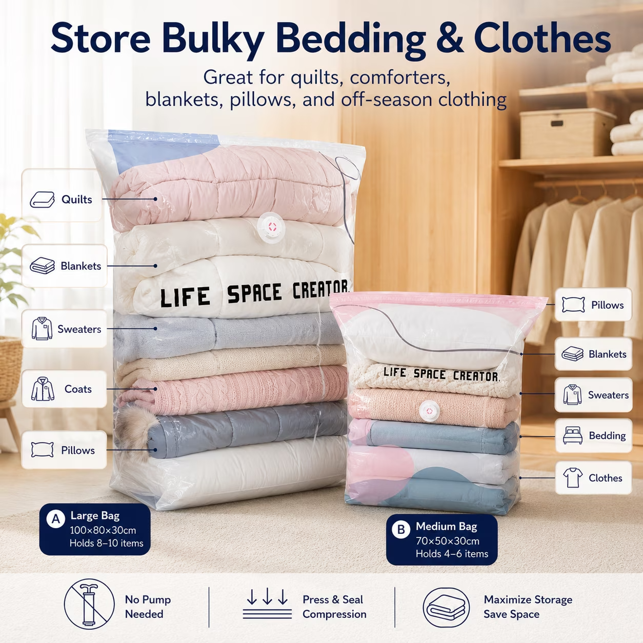 No Pump Vacuum Storage Bags